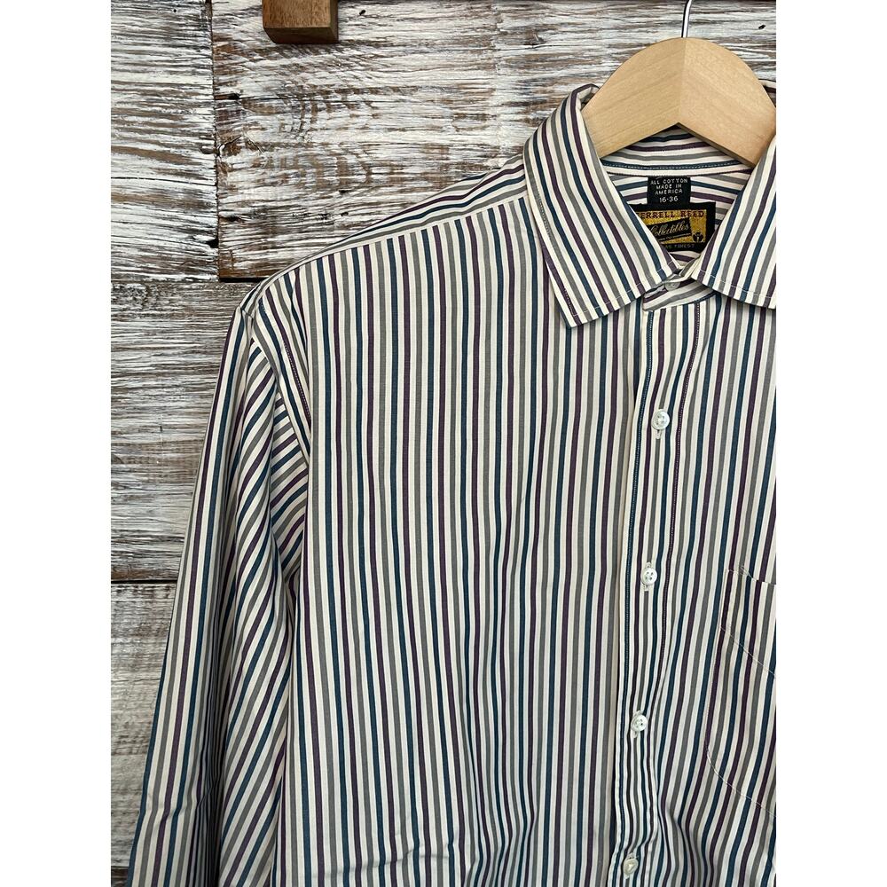 Vintage Ferrell Reed Striped Dress Shirt Cotton USA Classic Preppy Office